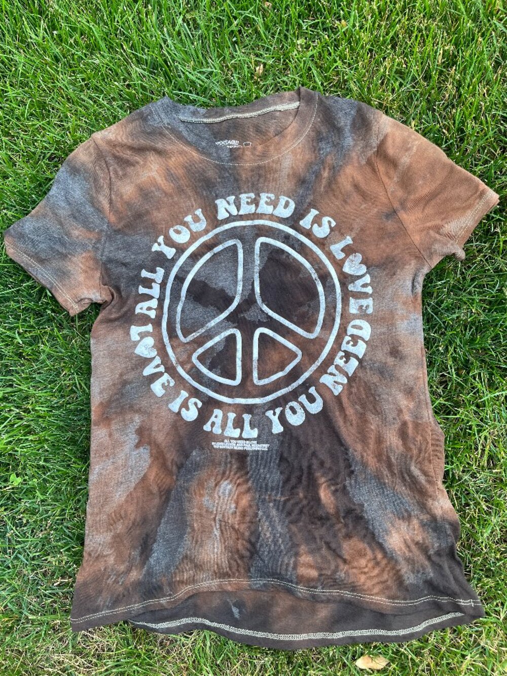 NWOT Women's Small Beatles All You Need Is Love Bleach Dye Bullseye Band Tee